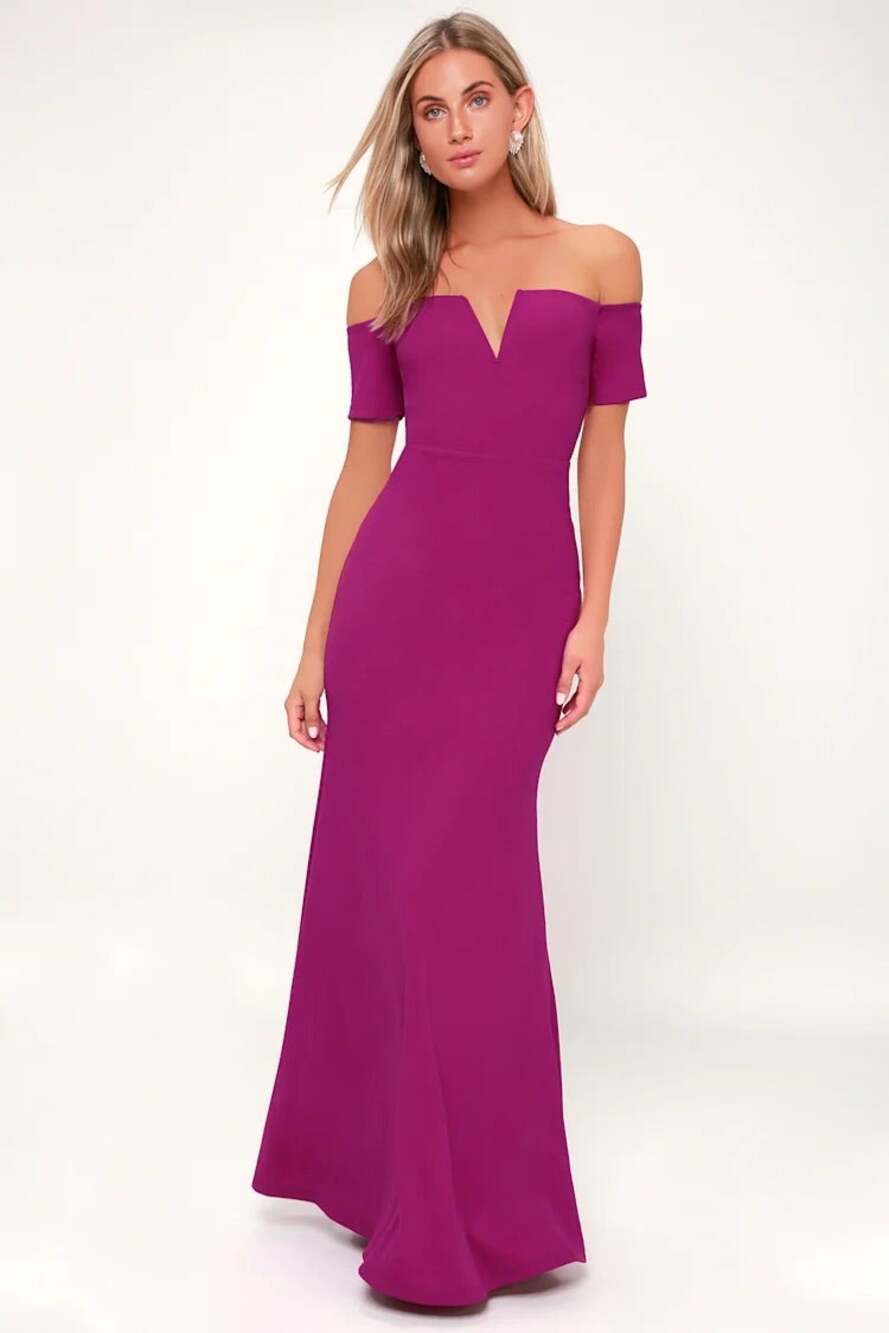 Lulus Magenta Off Shoulder Mermaid Maxi Dress S Formal Wedding Guest “Lynne”